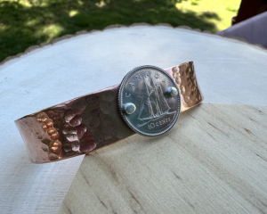 Copper Cuff Bracelet With Canadian Coin Accent